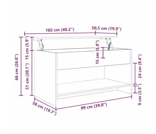 Kafijas Galdiņš Ar Plauktu Ar Uzglabāšanu Melns Ozols 102 X 50 X 52.5 Cm Vidaxl