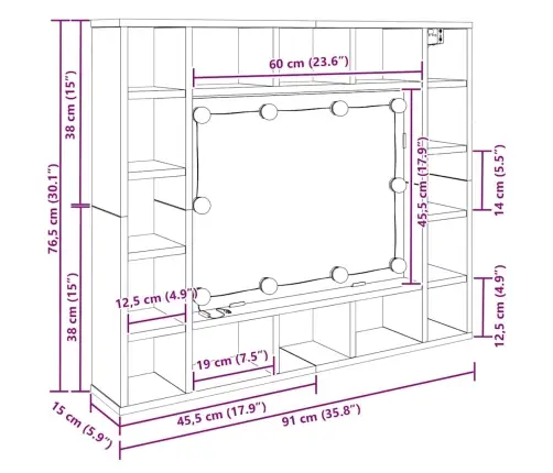 Spoguļu Skapis Melns Ozols 91 X 15 X 76.5 Cm Inženierijas Koks Vidaxl