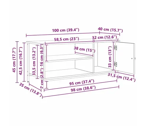 Televizora Skapīša Vecs Koks 100 X 40 X 45 Cm Inženierijas Koks Vidaxl