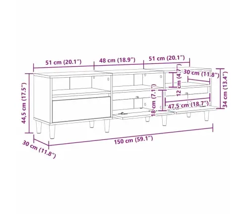 Televizora Skapīša Amatnieku Ozola 150 X 30 X 45 Cm Vidaxl