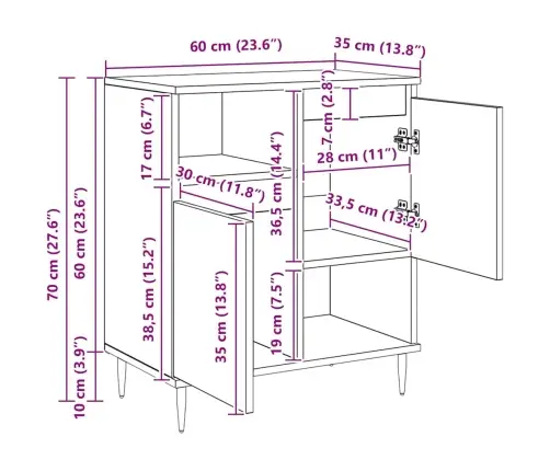 Puse Melns Ozols 60 X 35 X 70 Cm Inženierijas Koks Vidaxl