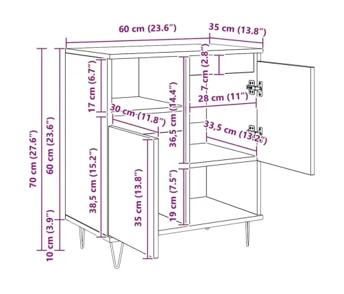 Puse Melns Ozols 60 X 35 X 70 Cm Inženierijas Koks Vidaxl