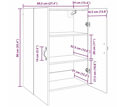 Sienas Skapis Brūna 69.5 X 34 X 90 Cm Inženierijas Koks Vidaxl
