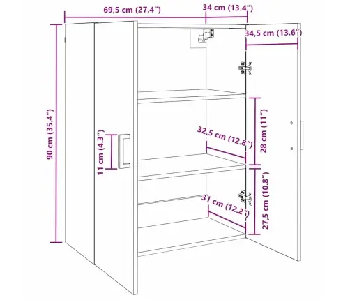 Sienas Skapis Brūna 69.5 X 34 X 90 Cm Inženierijas Koks Vidaxl
