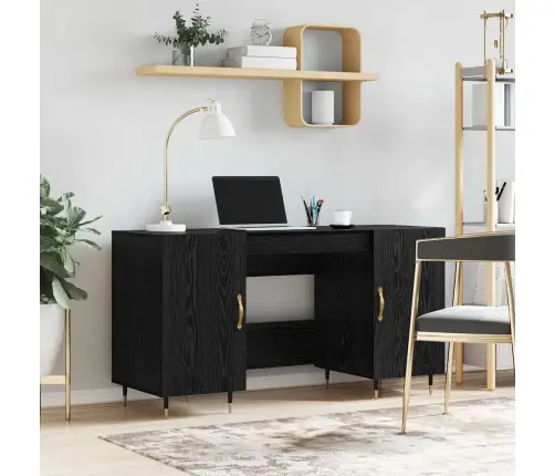 Galds Ar Plauktu Melns Ozols 140 X 50 X 75 Cm Inženierijas Koks Vidaxl