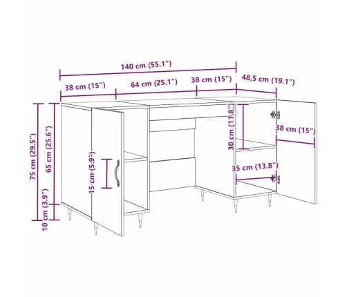 Galds Ar Plauktu Melns Ozols 140 X 50 X 75 Cm Inženierijas Koks Vidaxl