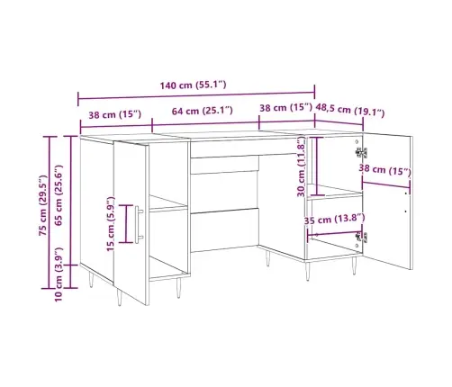 Galds Ar Plauktu Vecs Koks 140 X 50 X 75 Cm Inženierijas Koks Vidaxl