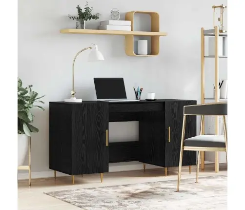 Galds Ar Plauktu Melns Ozols 140 X 50 X 75 Cm Inženierijas Koks Vidaxl