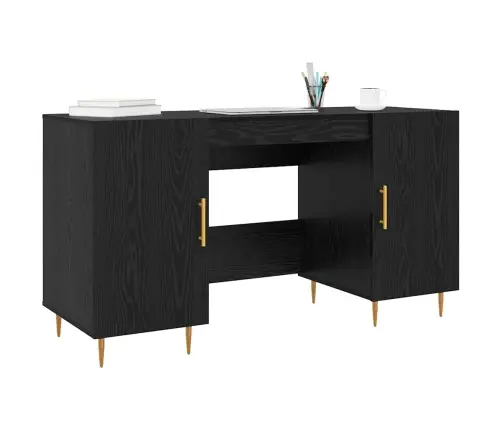 Galds Ar Plauktu Melns Ozols 140 X 50 X 75 Cm Inženierijas Koks Vidaxl