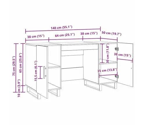 Laud Riiuliga Uksega Must Tamm 140 X 50 X 75 Cm Tehispuit