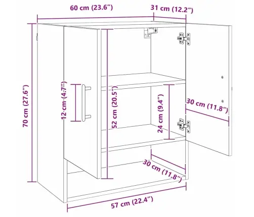 Sienas Skapis Vecs Koks 60 X 31 X 70 Cm Inženierijas Koks Vidaxl