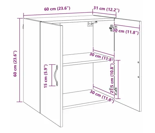 Sienas Skapis Vecs Koks 60 X 31 X 60 Cm Inženierijas Koks Vidaxl