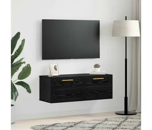 Sienas Skapis Melns Ozols 100 X 36.5 X 35 Cm Inženierijas Koks Vidaxl