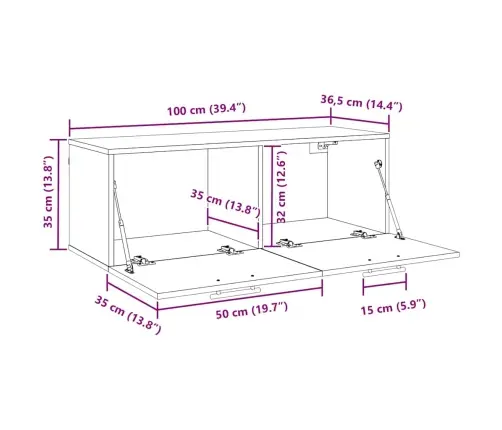 Sienas Skapis Melns Ozols 100 X 36.5 X 35 Cm Inženierijas Koks Vidaxl