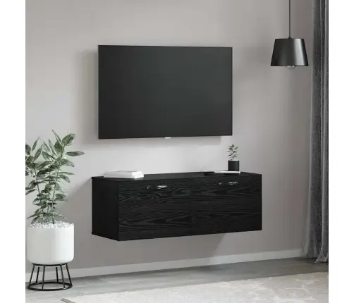 Sienas Skapis Melns Ozols 100 X 36.5 X 35 Cm Inženierijas Koks Vidaxl