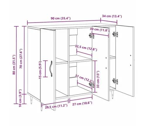Puse Ar Uzglabāšanu Ar Durvīm Melna 90 X 34 X 80 Cm Inženierijas Koks Vidaxl