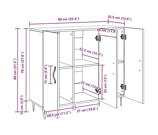 Puse Melns Ozols 90 X 34 X 80 Cm Inženierijas Koks Vidaxl