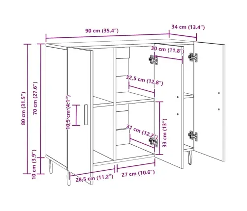 Puse Ar Uzglabāšanu Ar Durvīm Brūna 90 X 34 X 80 Cm Inženierijas Koks Vidaxl