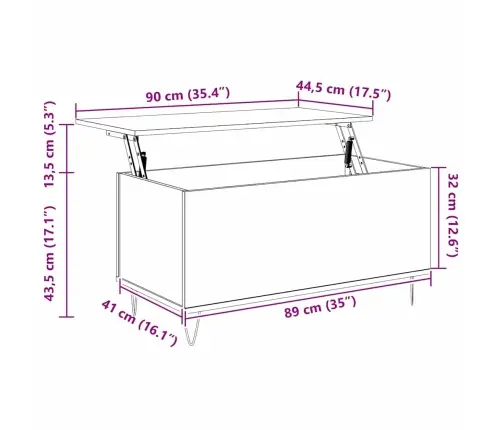 Kafijas Galdiņš Amatnieku Ozola 90 X 44.5 X 45 Cm Vidaxl