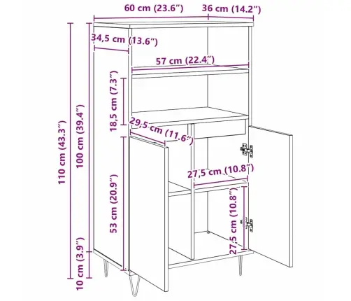 Augstais Skapītis Brūna 60 X 36 X 110 Cm Inženierijas Koks Vidaxl Augstais Skapītis Brūna 60 X 36 X 110 Cm Inženierijas Koks Vidaxl