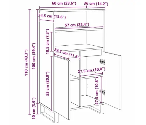 Augstais Skapītis Melna 60 X 36 X 110 Cm Inženierijas Koks Vidaxl