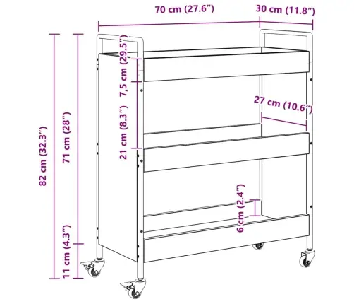 Köögikäru Vana Puit 70 X 30 X 82 Cm Tehispuit