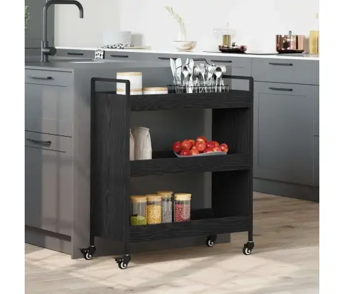 Virtuves Ratiņš Melns Ozols 70 X 30 X 82 Cm Inženierijas Koks Vidaxl