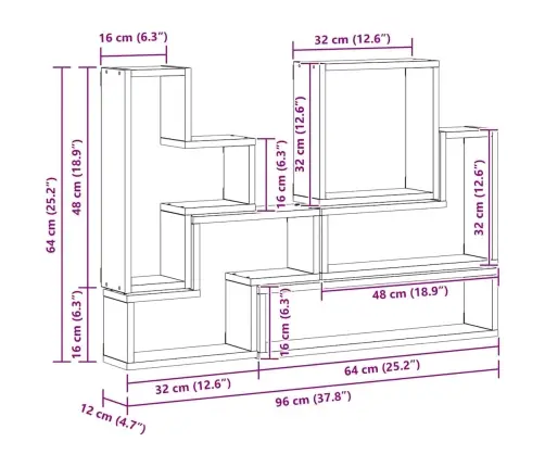 Seinakuubik Riiuliga Muu Must Tamm 96 X 12 X 64 Cm Tehispuit