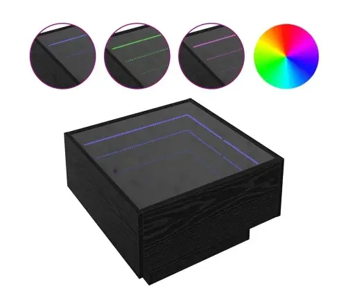Kohvilaud Led -Ribatuledega Must Tamm 50 X 50 X 30 Cm Tehispuit
