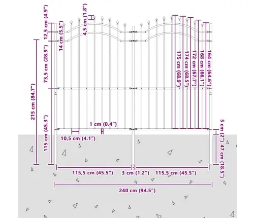 Dārza Žogs Pelēka 215 Cm Pulverkrāsots Tērauds Vidaxl