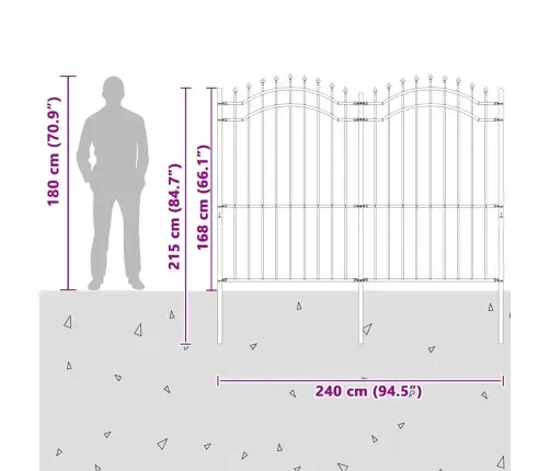 Dārza Žogs Pelēka 215 Cm Pulverkrāsots Tērauds Vidaxl