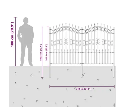 Dārza Žogs Pelēka 190 Cm Pulverkrāsots Tērauds Vidaxl