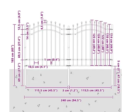 Dārza Žogs Balts 165 Cm Pulverkrāsots Tērauds Vidaxl