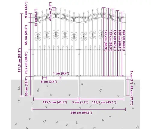 Dārza Žogs Balts 215 Cm Pulverkrāsots Tērauds Vidaxl