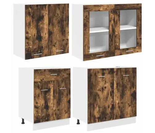 4 Daļu Virtuves Skapju Komplekts Dūmota Ozola Inženierijas Koks Vidaxl