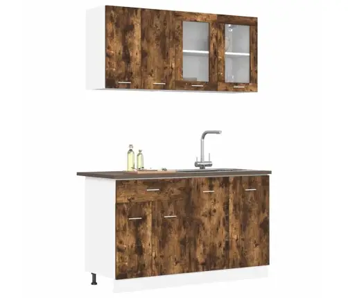 4 Daļu Virtuves Skapju Komplekts Dūmota Ozola Inženierijas Koks Vidaxl