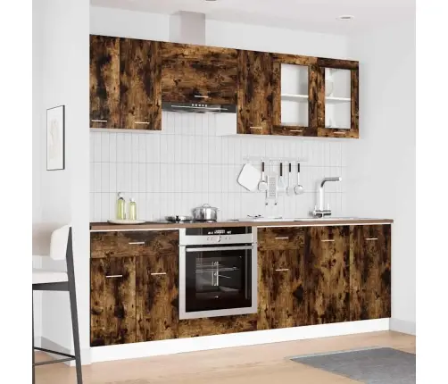 8 Gabalu Virtuves Skapju Komplekts Dūmots Ozols Apstrādātā Koks Vidaxl