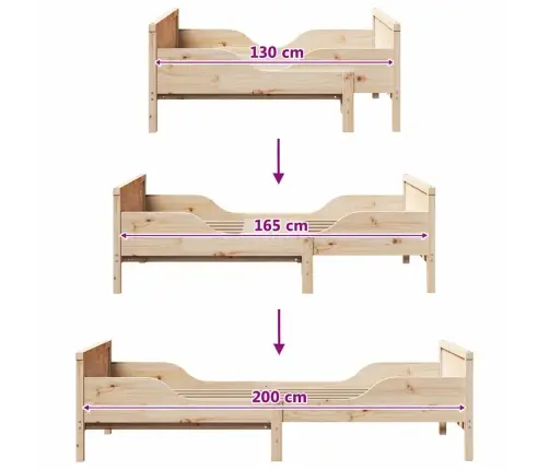 Pagarināms Gultas Rāmis Bērniem Cits Brūna 80 X 130 / 165 / 200 Cm Vidaxl
