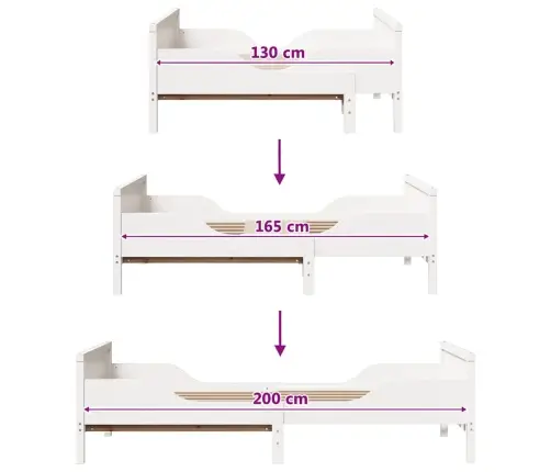 Pagarināms Gultas Rāmis Bērniem Other Balts 80 X 130 / 165 / 200 Cm Vidaxl