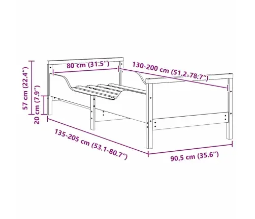 Pagarināms Gultas Rāmis Bērniem Other Balts 80 X 130 / 165 / 200 Cm Vidaxl
