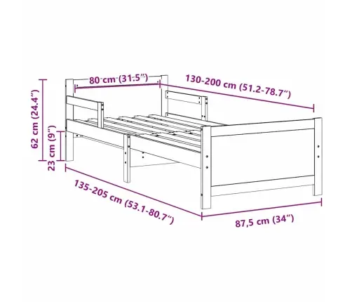 Pagarināms Gultas Rāmis Bērniem Other Balts 80 X 130 / 165 / 200 Cm Vidaxl