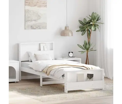 Voodi Raam Peaga Valge 90 X 200 Cm Tehispuit