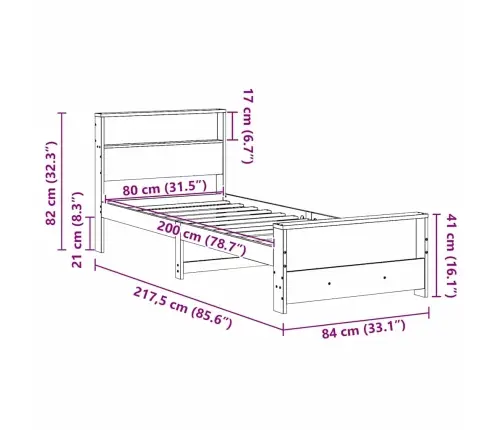 Voodi Raam Peaga Pruun 80 X 200 Cm Tehispuit
