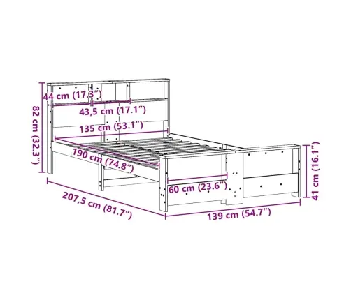Voodi Raam Peaga Pruun 135 X 190 Cm Tehispuit