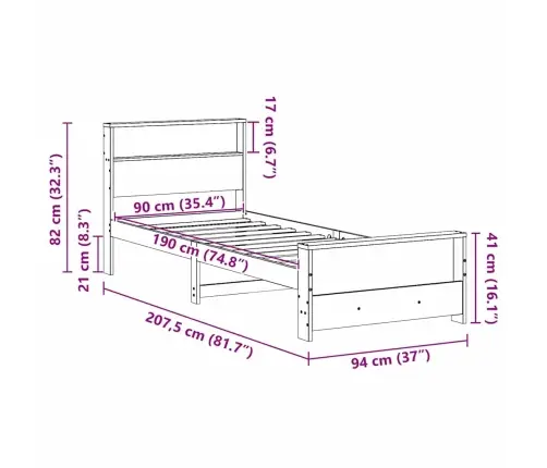 Voodi Raam Peaga Valge 90 X 190 Cm Tehispuit