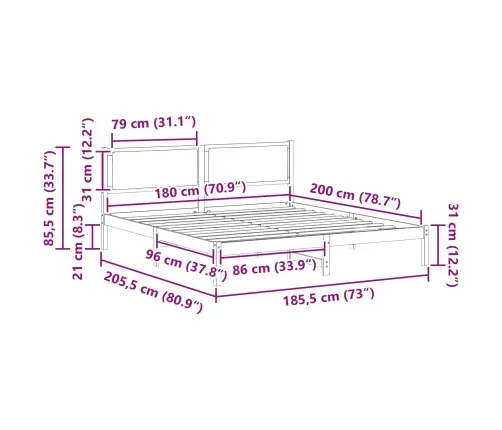 Gultas Rāmis Gaiši Pelēks 180 X 200 Cm Ciets Priedes Koks Vidaxl