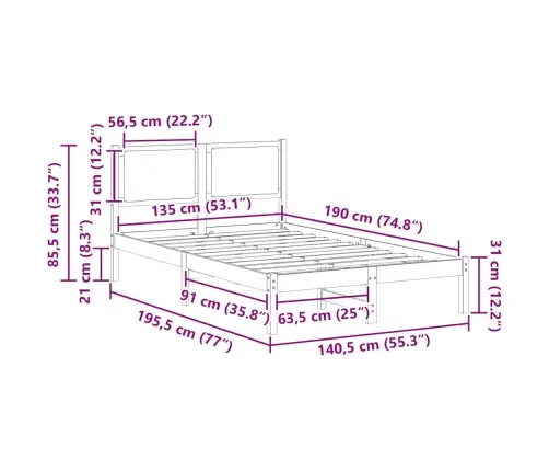 Lovos Rėmas Juoda 135 X 190 Cm Kietos Pušies Mediena