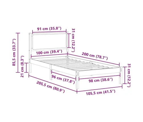 Gultas Rāmis Gaiši Pelēks 100 X 200 Cm Ciets Priedes Koks Vidaxl