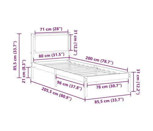 Lovos Rėmas Šviesiai Pilka 80 X 200 Cm Kietos Pušies Mediena