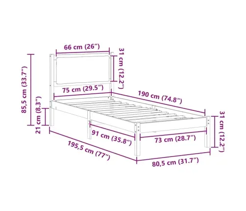 Gultas Rāmis Pelēkbrūna 80 X 190 Cm Ciets Priedes Koks Vidaxl